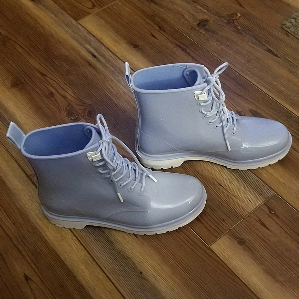 Michael Kors Glossy Light Blue Lace-Up Boots